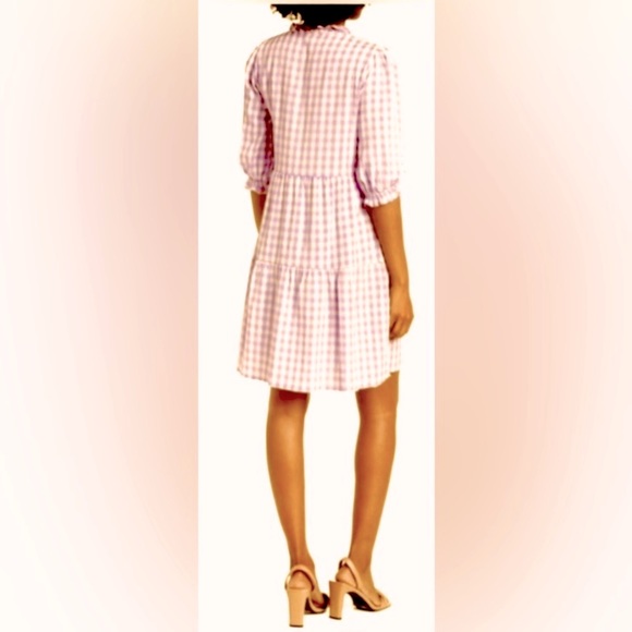 Nanette Lepore Pink Blush Gingham Check Swiss Dot Babydoll Mini Dress - Picture 5 of 7
